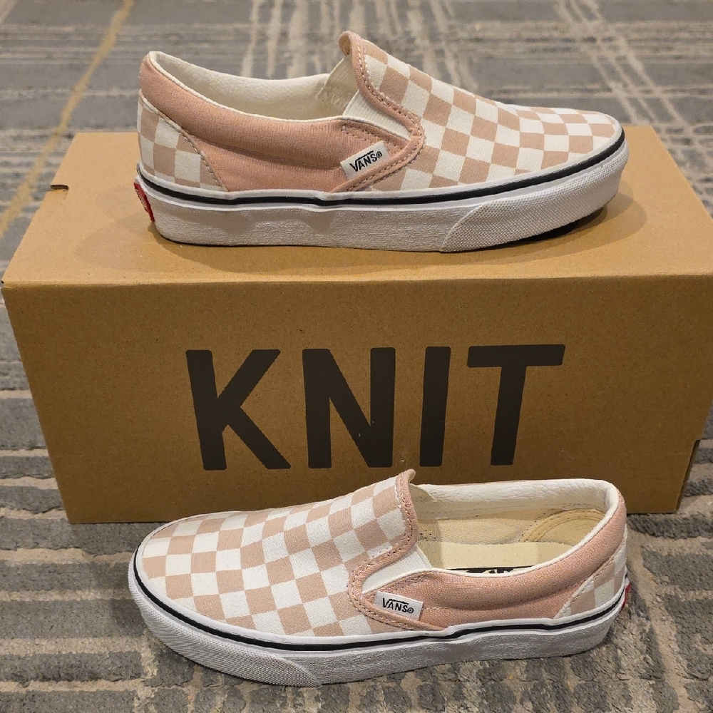 Vans Pink and White Checkered Slip-Ons Sz: 5